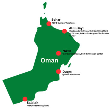 Map of Air Products facilities in Oman