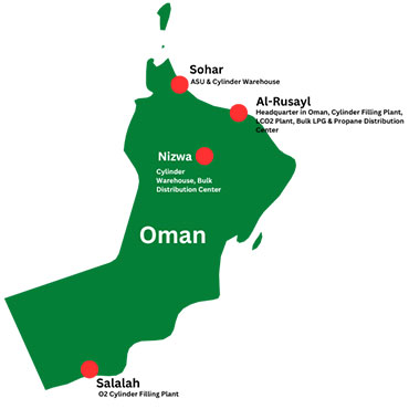 Map of Air Products facilities in Oman